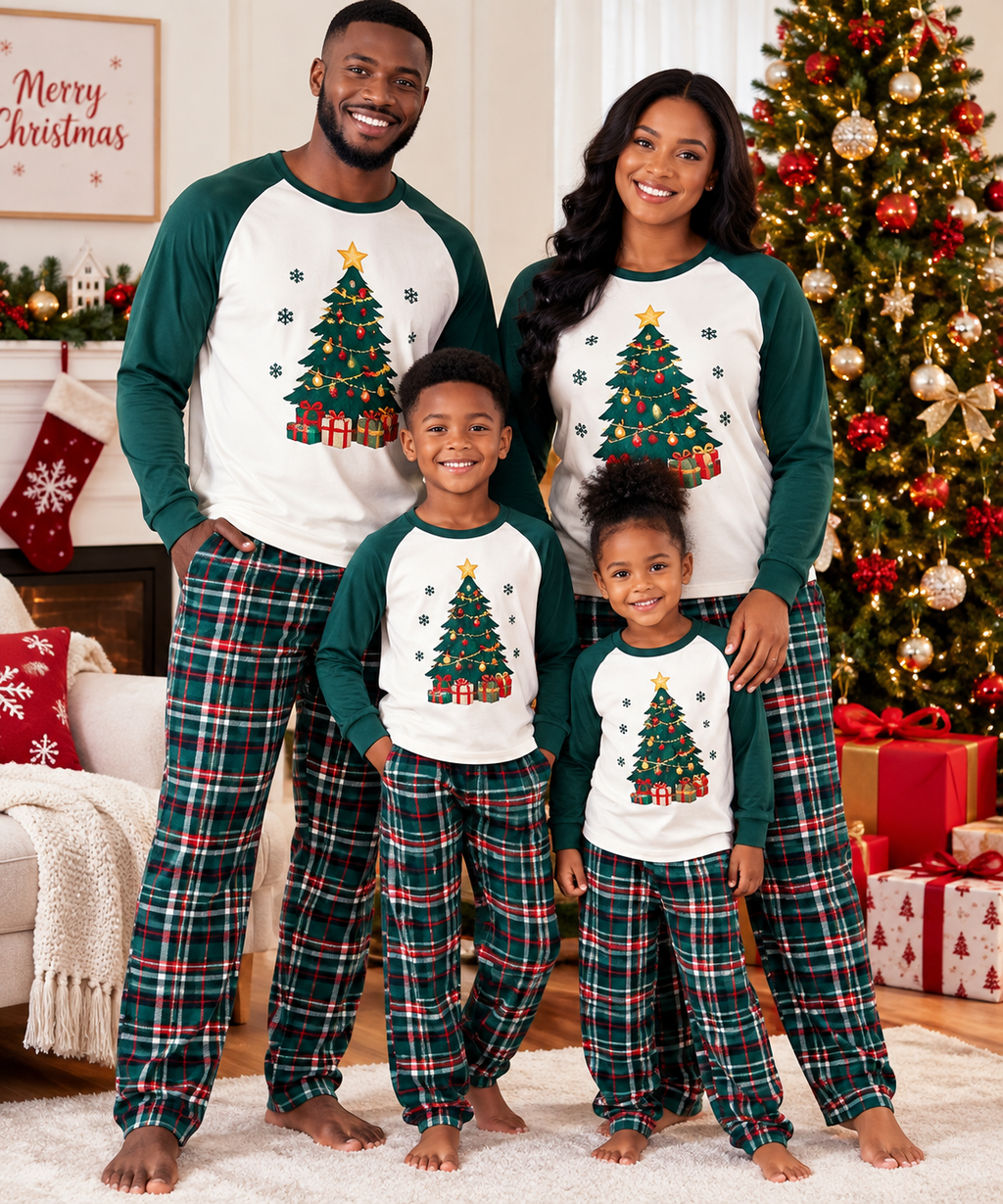 Christmas Family Matching Pyjamas – Christmas Tree Print 🎄