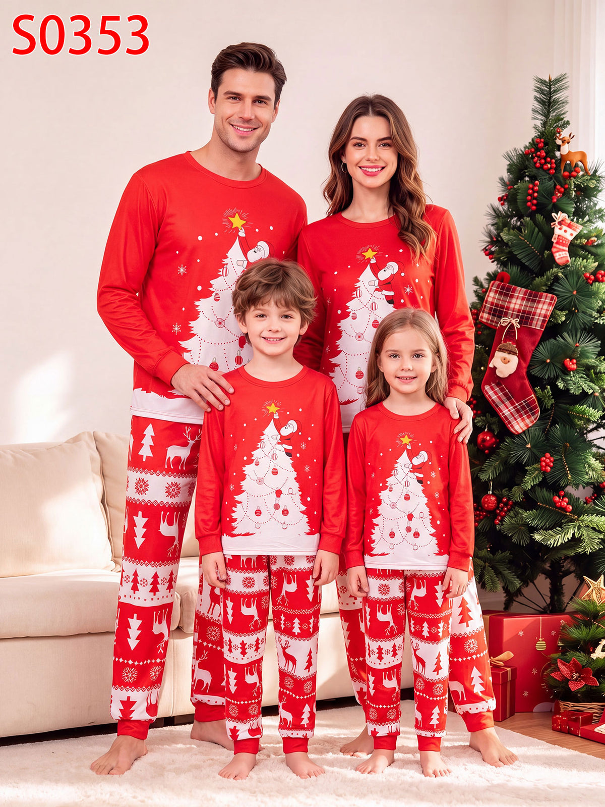 Christmas Family Matching Pyjamas – Christmas Tree Print 🎄